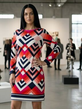 EUC Eliza J Size 0P Colorful Geometric Print Shift Dress!!